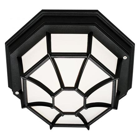 TRANS GLOBE One Light Black Frosted Spider Web Octagon Glass Outdoor Flush Mount 40582 BK